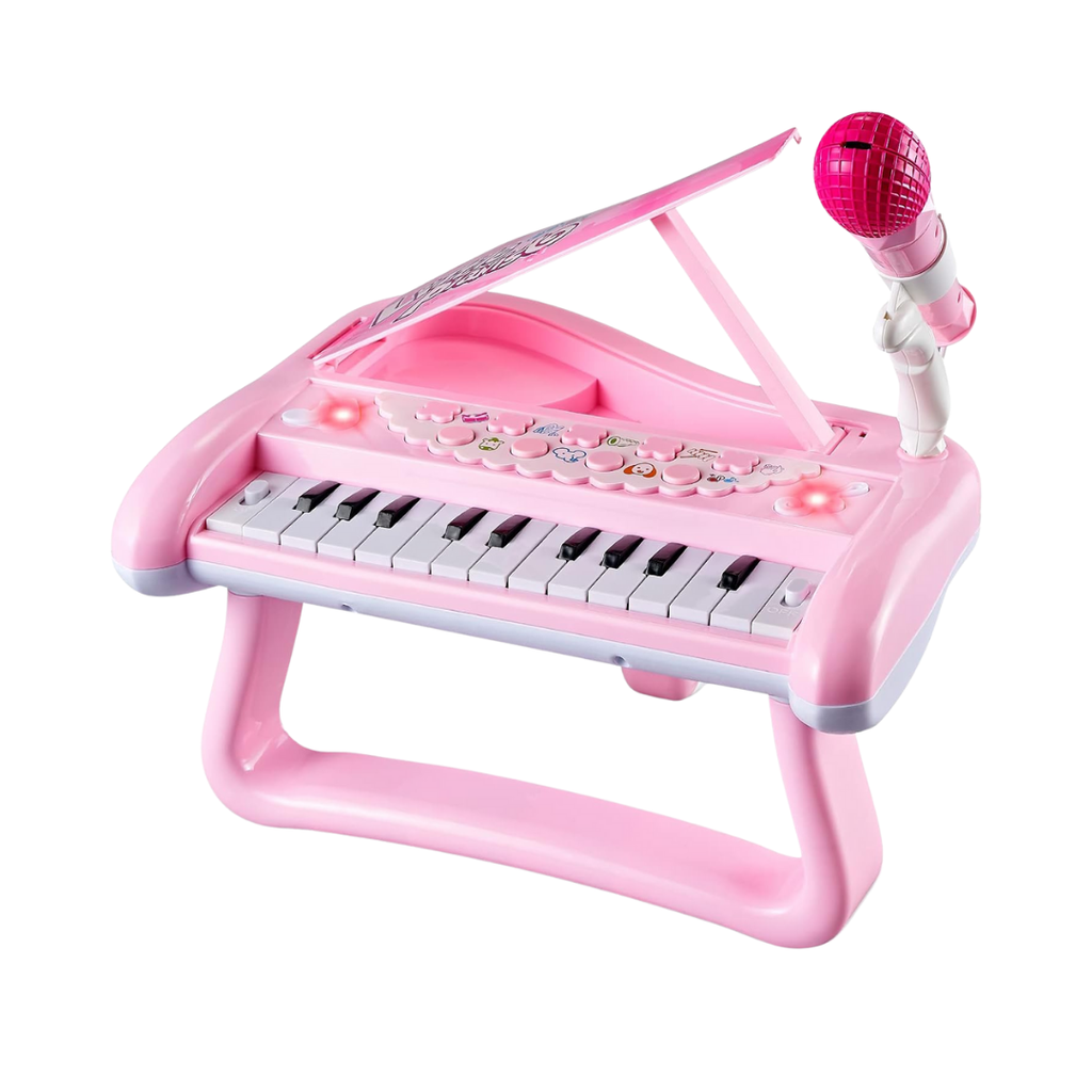 [J116173] Piano Plástico Rosado 32*6.5*27 cm piano con sonido con luz y un microfono
