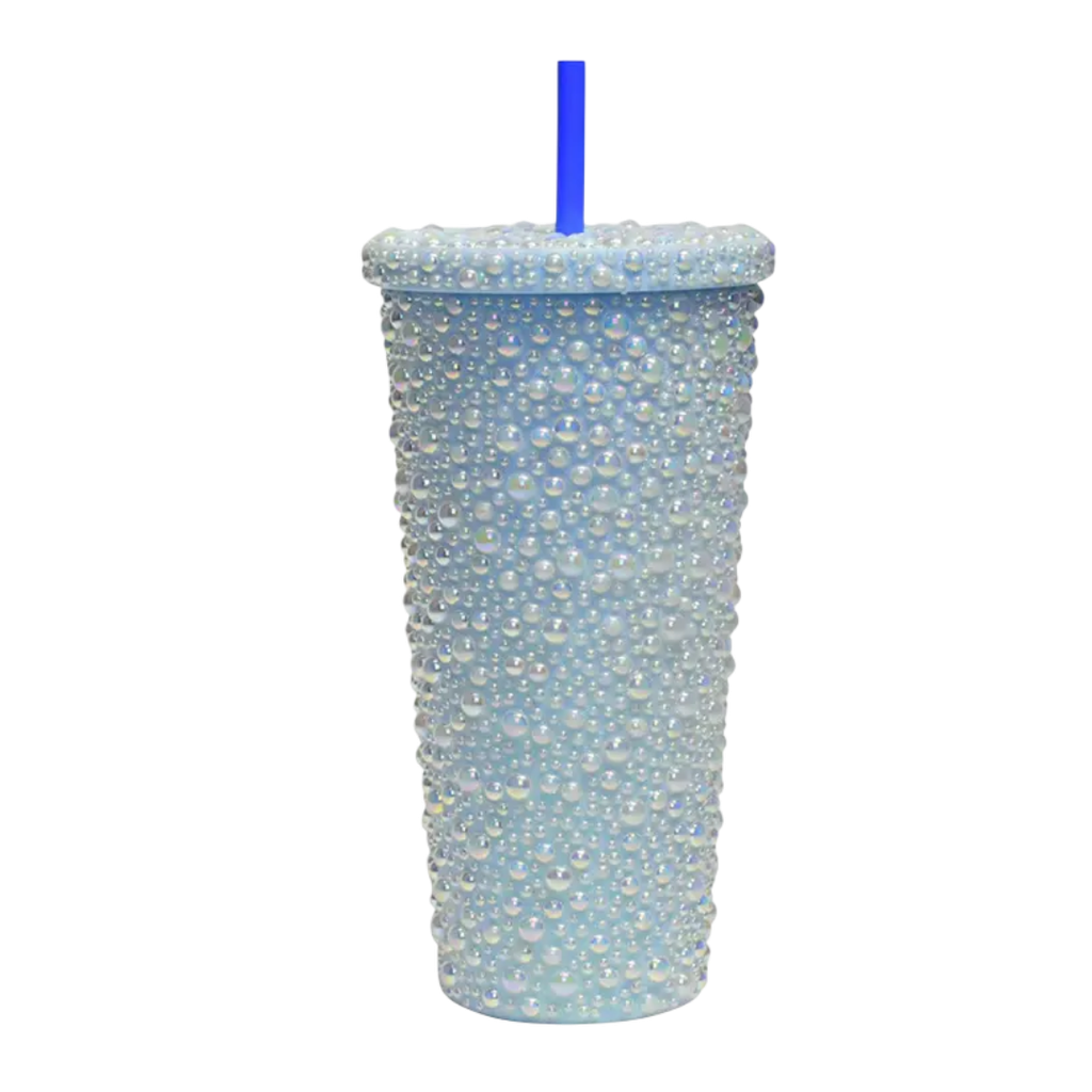 [P251393] Vaso Plástico Celeste 660 Ml Con Gotas Iridiscentes