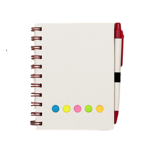 Libretas cartón rojo 14.5*10.5 cm 70 hojas con lapicero y notas adhesivas