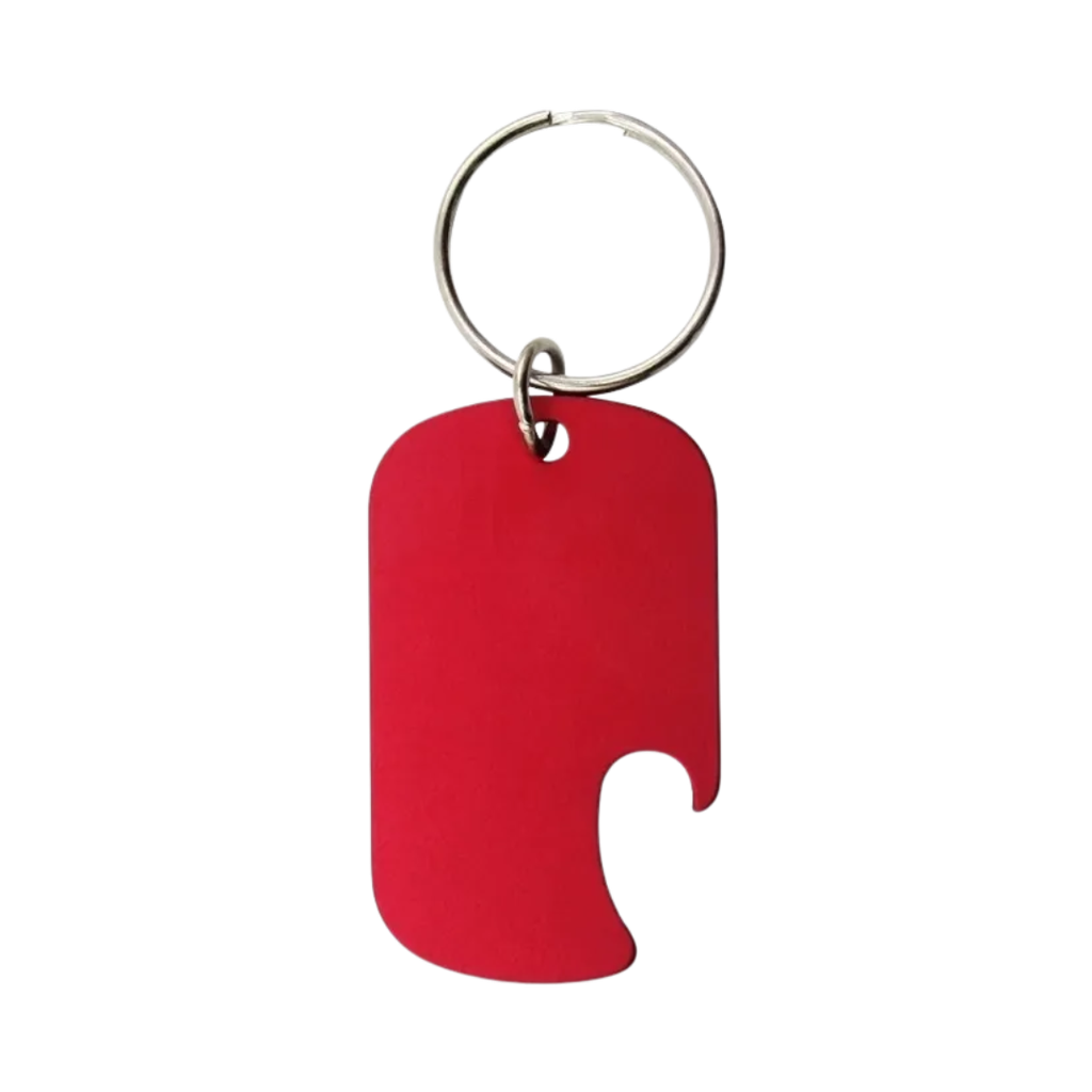 [P266159] Destapador metal rojo mate 5*3*0.25 cm eros con argolla de Metal