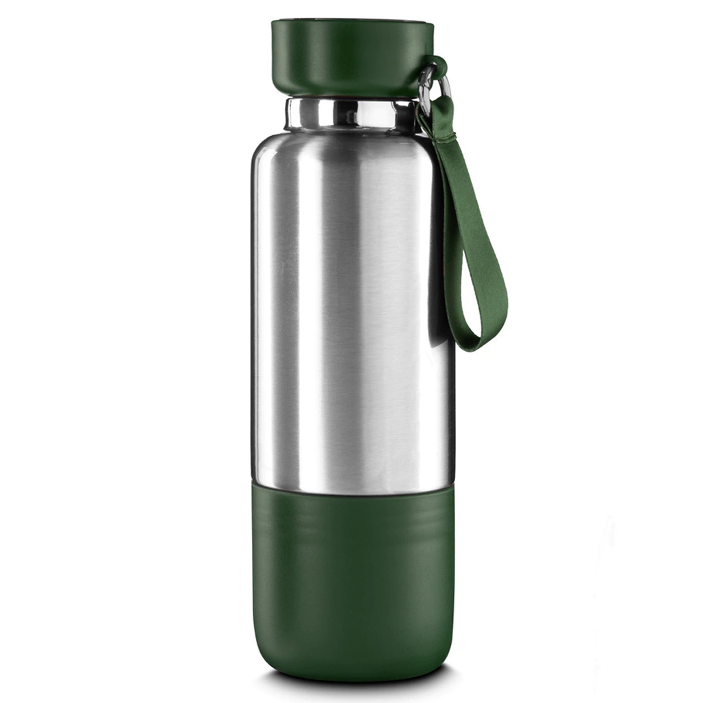 [P251416] Termo acero inoxidable verde 500 ml Warrior con pastillero cinta y taza base plástica