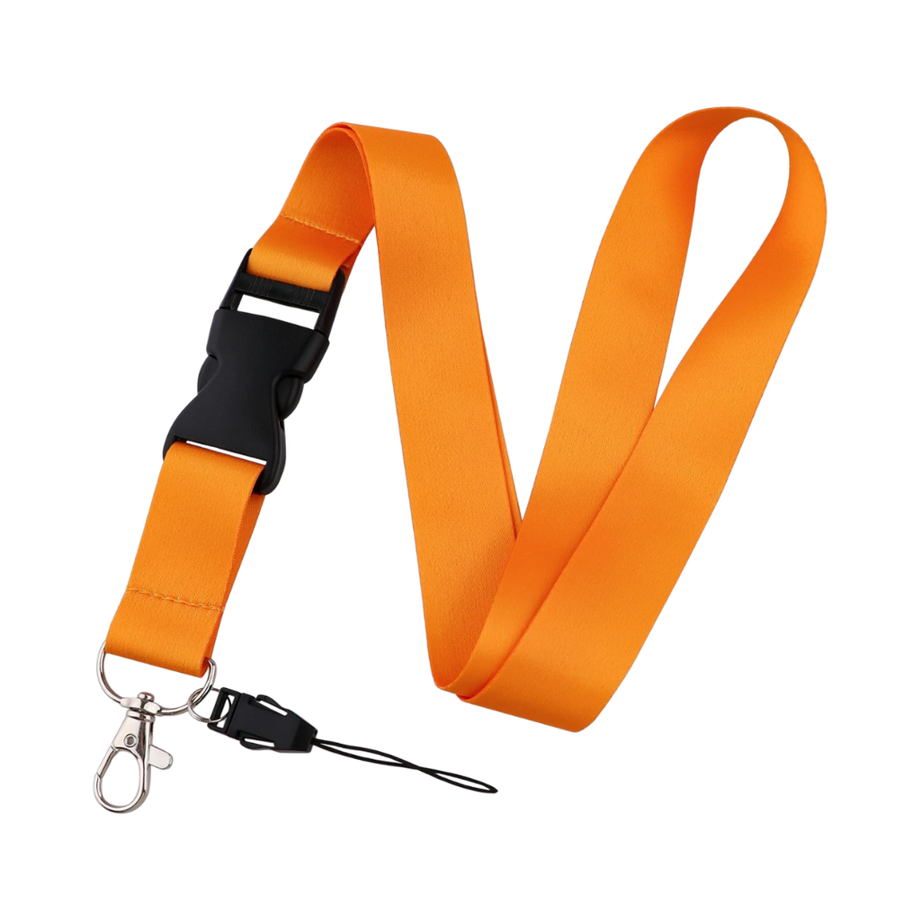 [P286198] Portagafete Poliester anaranjado 48*2 cm  mendel liso con gancho negro