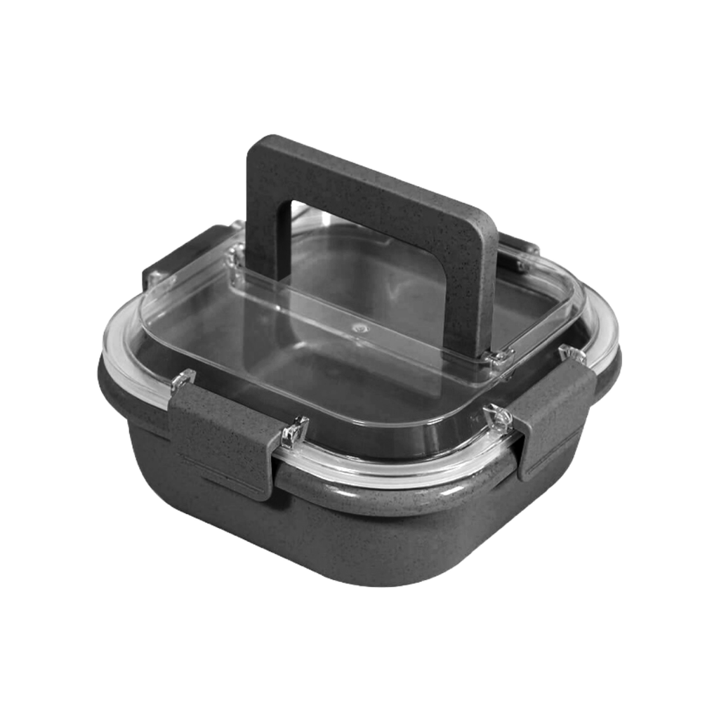 [H552106] Fiambrera Fibra De Trigo Negro 17.8*17.8*7.6 cm Con Ventana Y Agarrador