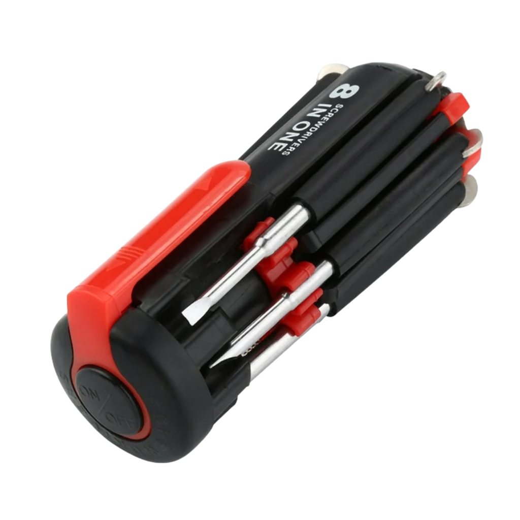 [H950433] Desarmador Acero Inoxidable Negro 12*4.5*5 CM 7 Puntas Con Linterna