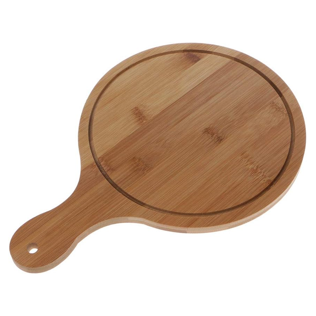 [H552134] Tabla Bambú  Natural 35*25*1 cm Redonda Pizzera Con Mango