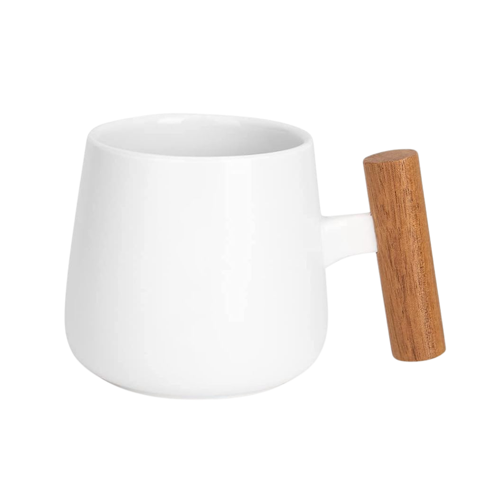 [P251483] Taza Cerámica Blanco 11 Oz Para Sublimar Con Mango De Bambú