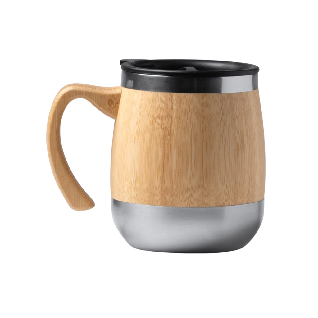 [P251488] Taza Acero Inoxidable Natural 450 Ml Jar Doble Pared Exterior De Bambú