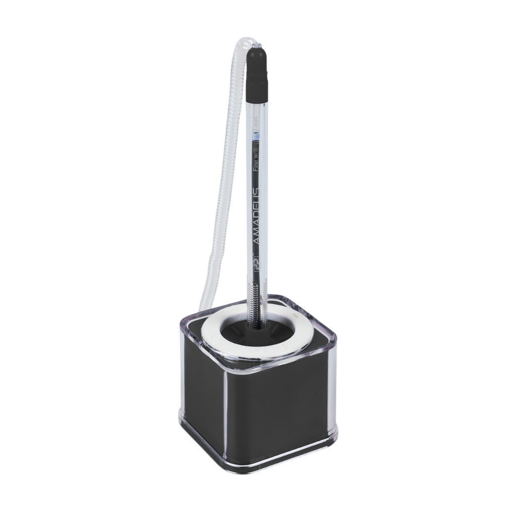 [P286252] Lapiceros Plástico Negro 17 Cm Cúbico Con Base 5*5 Cm Y Resorte