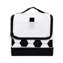 LONCHERA, OXFORD, BLANCO, 25*17*25 cm, SOCCER CON BOLSA BASE NEGRA Y DISEÑO DE PELOTA