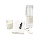 Set ejecutivo, vidrio, blanco, Yogui 4 pcs: botella, toalla, llavero y vela