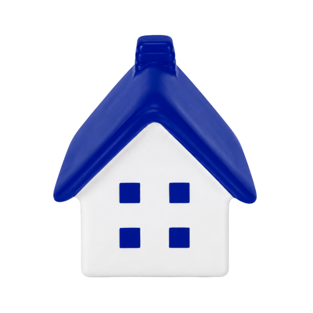 ANTIESTRES, PU, AZUL, 7*7*8 cm, FORMA DE CASA CON CHIMENEA