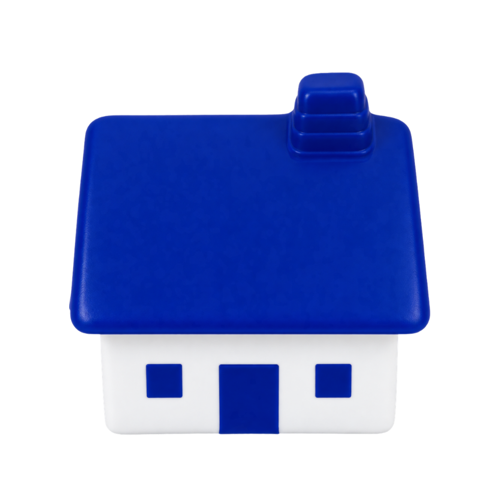 ANTIESTRES, PU, AZUL, 7*7*8 cm, FORMA DE CASA CON CHIMENEA