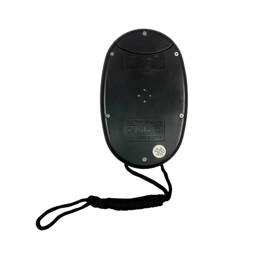 calculadora digital con pita, plastico, negro