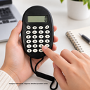 calculadora digital con pita, plastico, negro