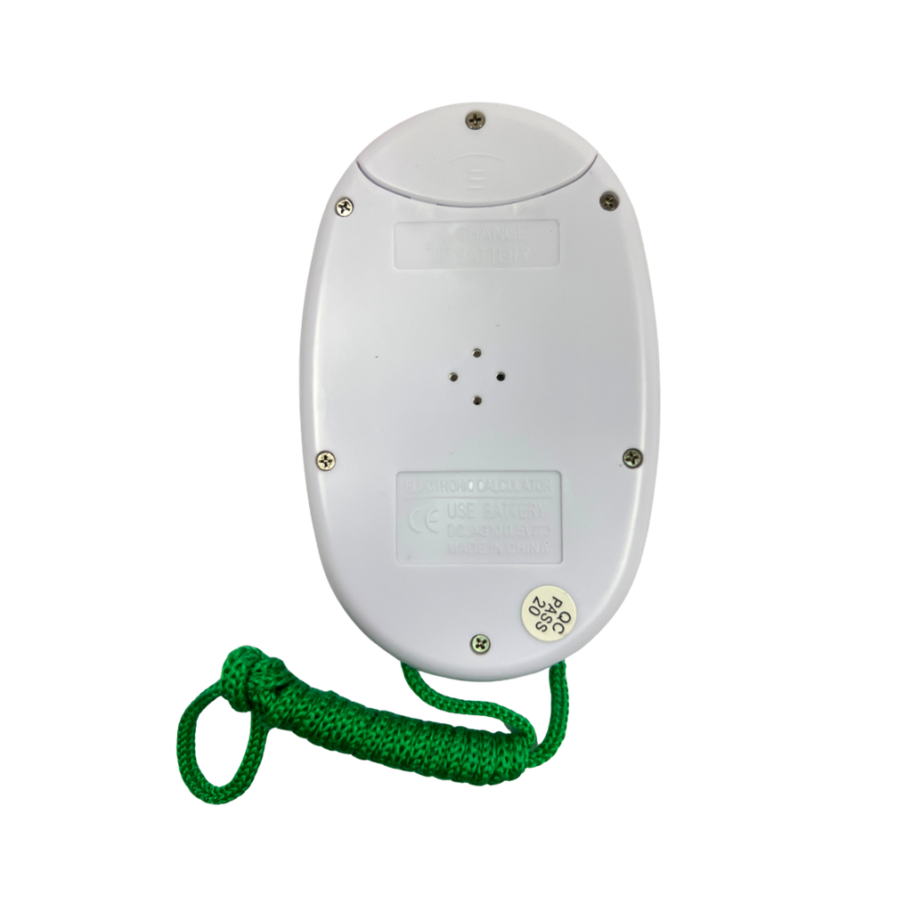 calculadora digital con pita, plastico, verde