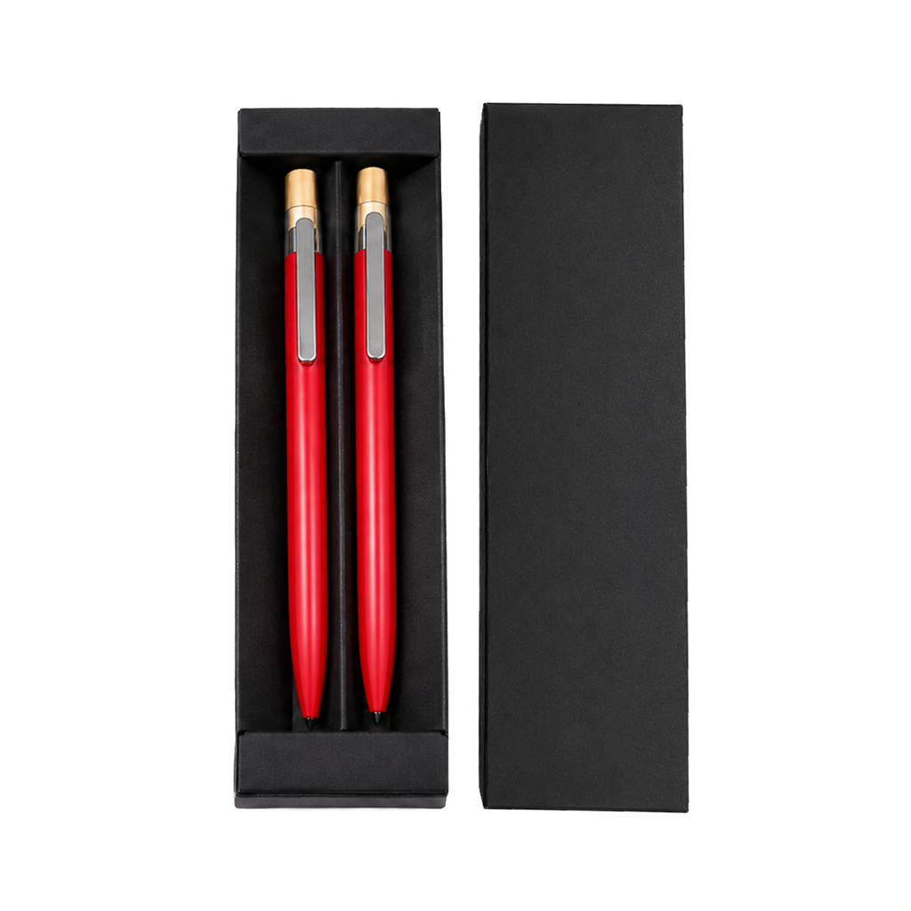 Lapicero, aluminio, rojo, Inked Set de 2 pcs botón de bambú en caja