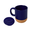 Taza, Cerámica, Azul Oscuro Mate, 380 Ml 12 Oz Tapa , Plastica Y Base De Corcho