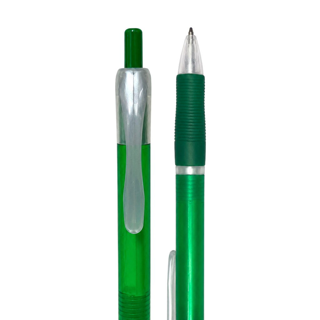 lapiceros, plástico, verde, 14.5 centimetros, translúcido con goma antideslizante