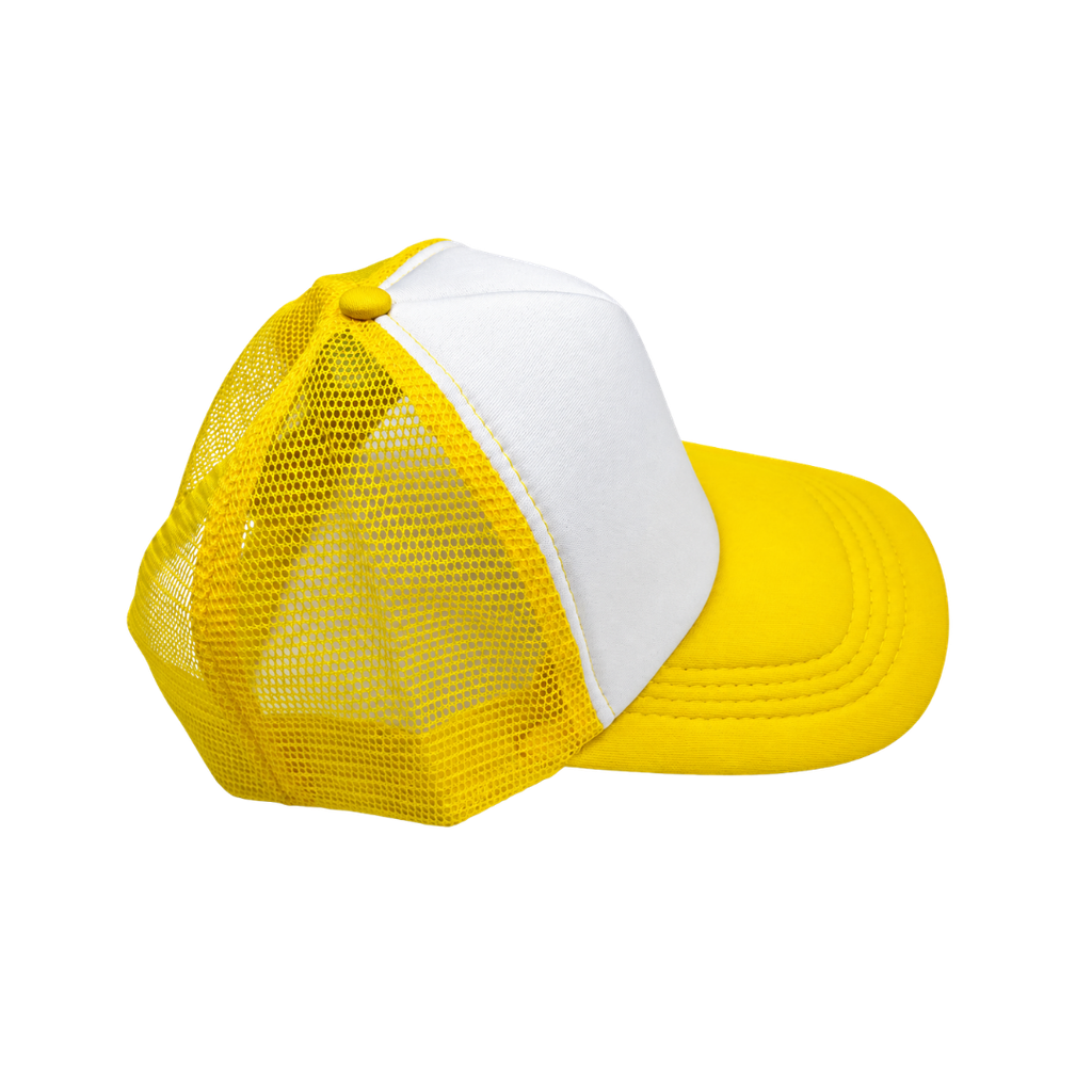 gorras para sublimar, cuerpo de malla, amarillo, cierre plastico ,