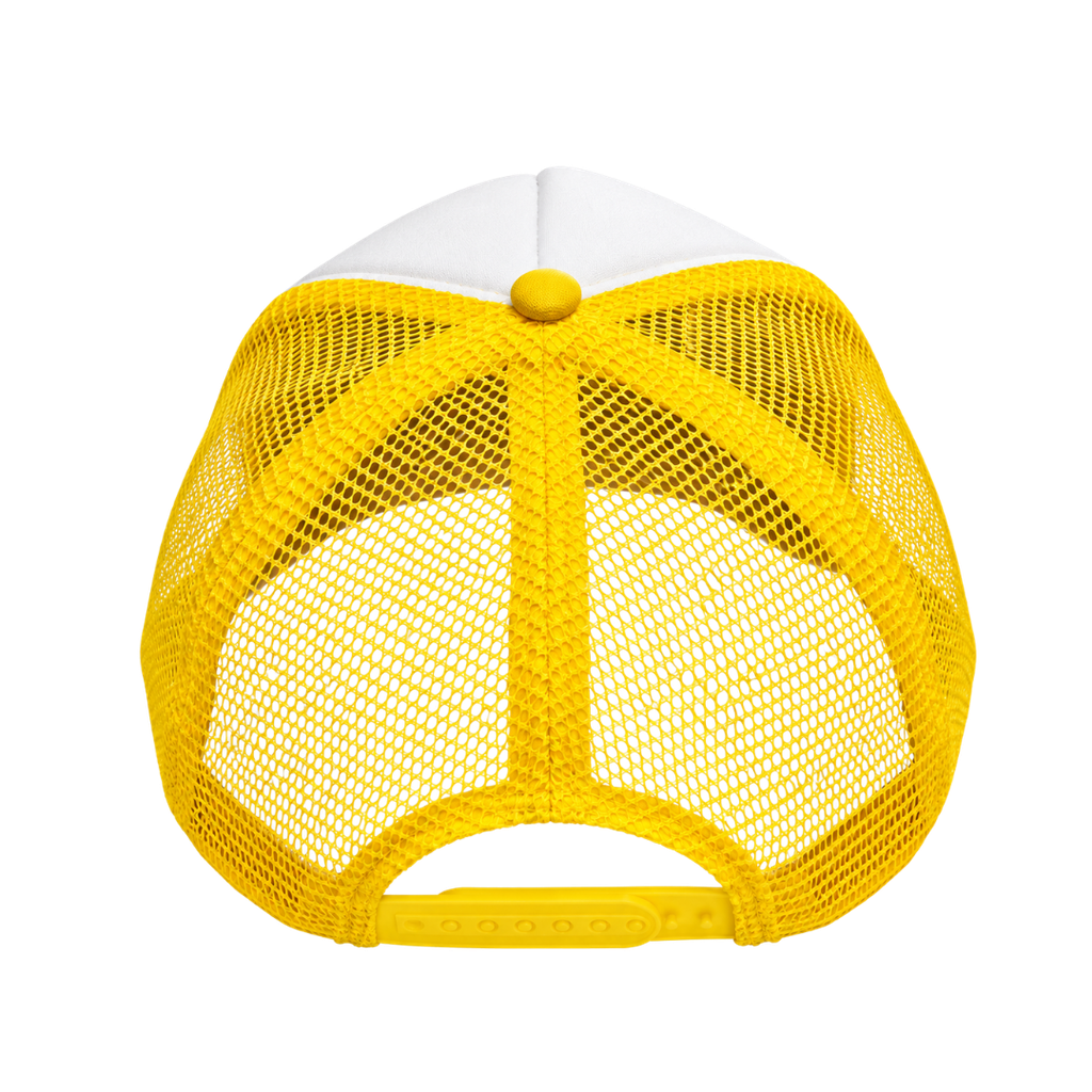 gorras para sublimar, cuerpo de malla, amarillo, cierre plastico ,
