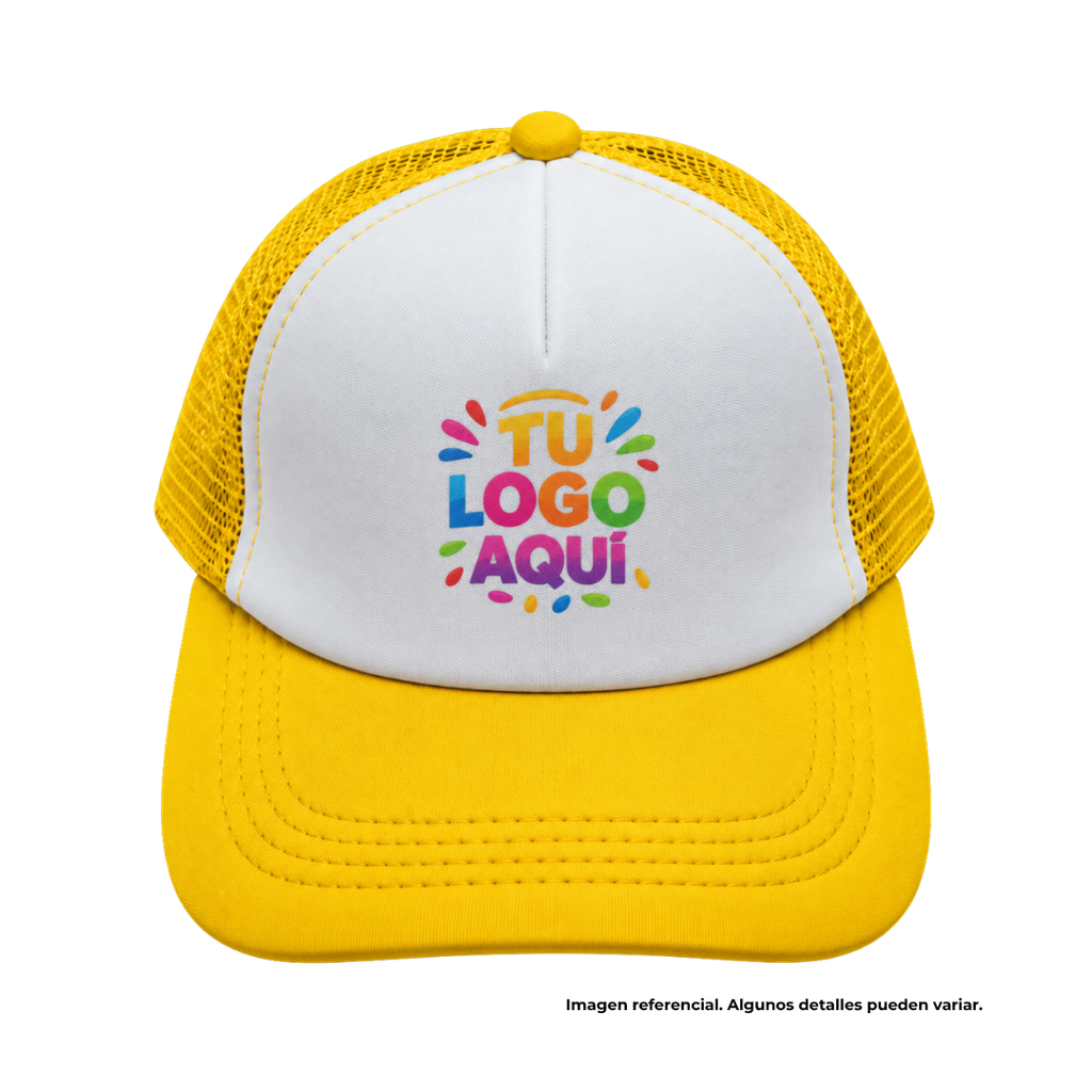 gorras para sublimar, cuerpo de malla, amarillo, cierre plastico ,