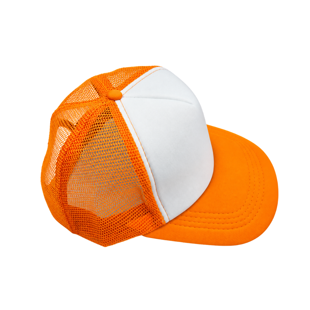 gorras para sublimar, cuerpo de malla, anaranjado, cierre plastico ,