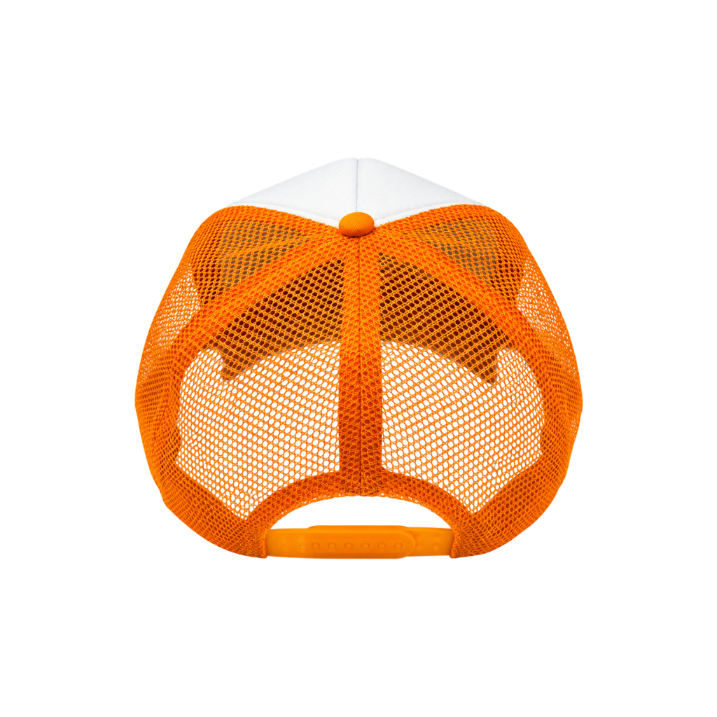 gorras para sublimar, cuerpo de malla, anaranjado, cierre plastico ,