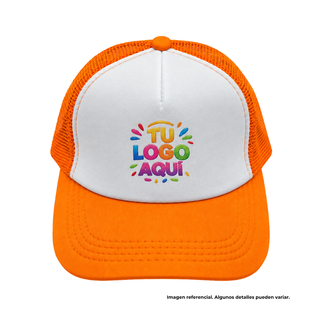 gorras para sublimar, cuerpo de malla, anaranjado, cierre plastico ,