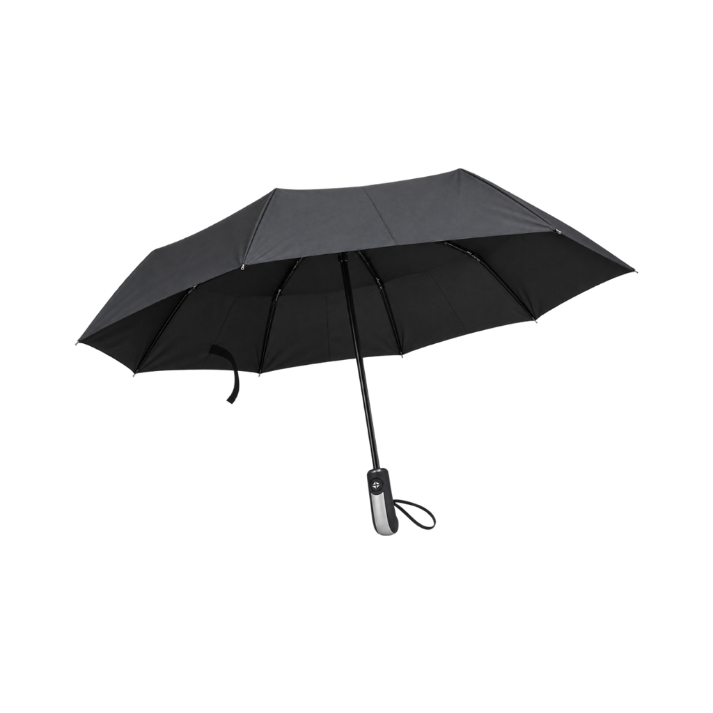 Sombrilla, poliester, negro, 21", de mano full automática 8 páneles mango placa metálica bolsa de tela