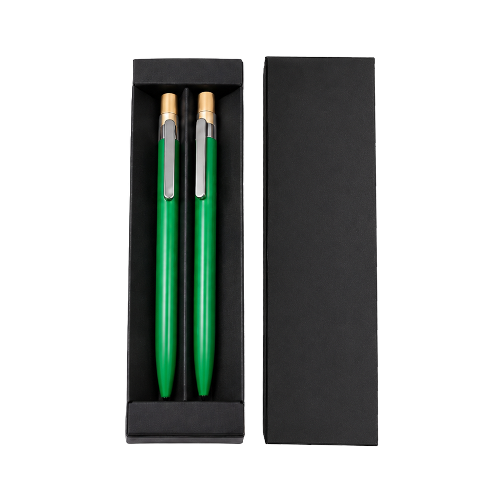 Lapicero, aluminio, verde, Inked Set de 2 pcs botón de bambú en caja