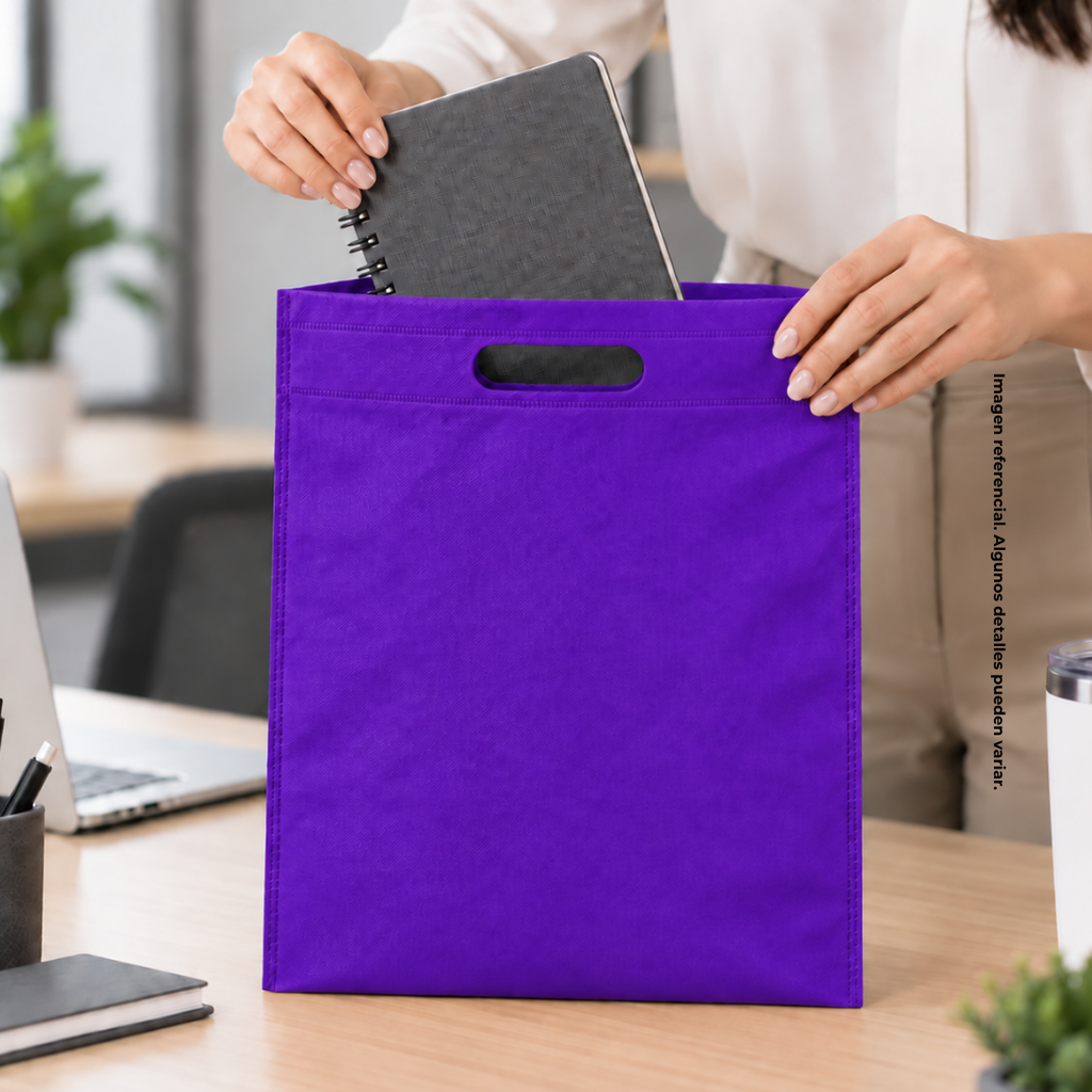 Bolsa Tela Ecológica morado 37*32*8.5 cm sobre sellada 70 gr