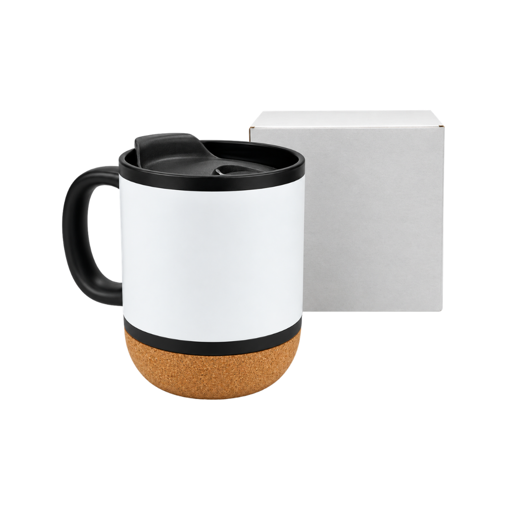 Taza Cerámica Negro Mate 380 Ml 12 oz Para Sublimar Base De Corcho