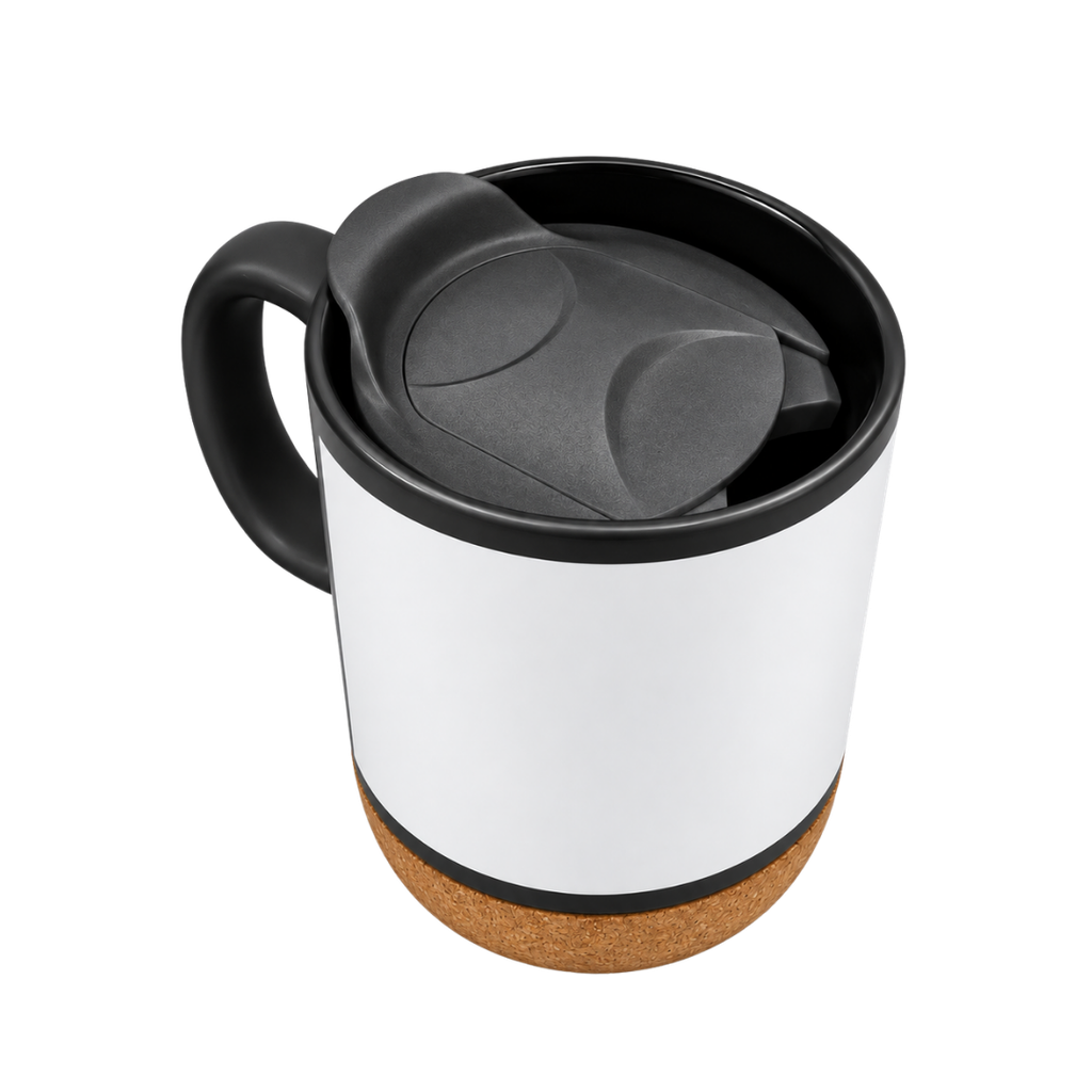 Taza Cerámica Negro Mate 380 Ml 12 oz Para Sublimar Base De Corcho