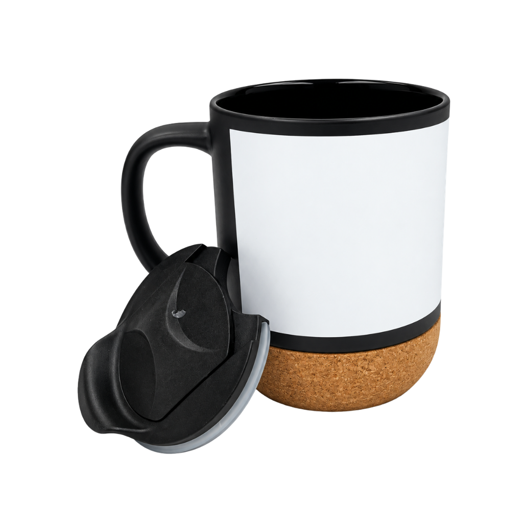 Taza Cerámica Negro Mate 380 Ml 12 oz Para Sublimar Base De Corcho