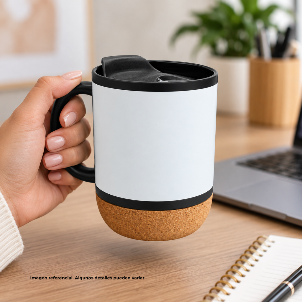 Taza Cerámica Negro Mate 380 Ml 12 oz Para Sublimar Base De Corcho