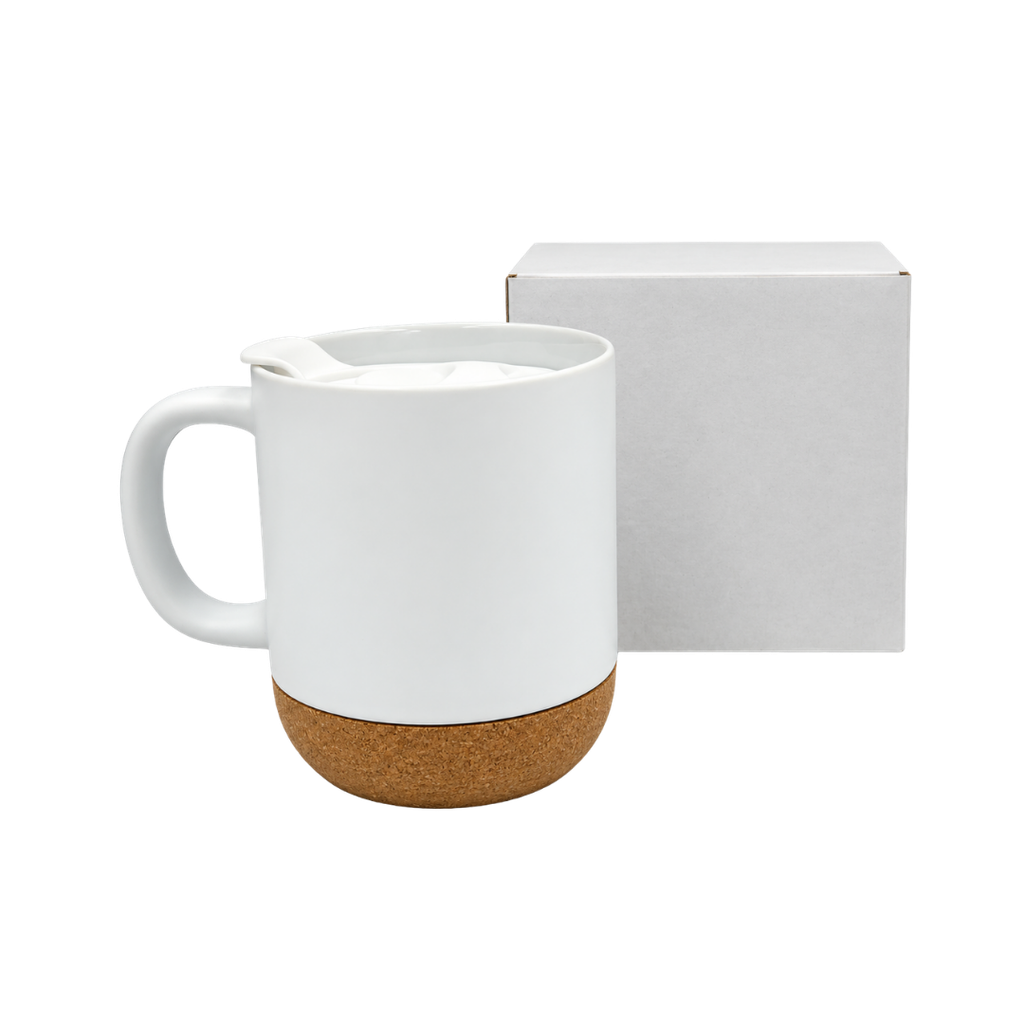 Taza Cerámica Blanco Mate 380 Ml 12 oz Para Sublimar Base De Corcho