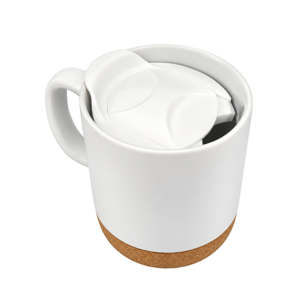 Taza Cerámica Blanco Mate 380 Ml 12 oz Para Sublimar Base De Corcho