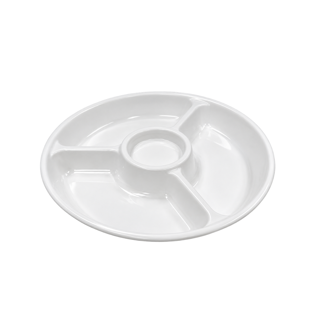 Botanero, plástico, blanco, 24.5 cm, 3 divisiones con dippero