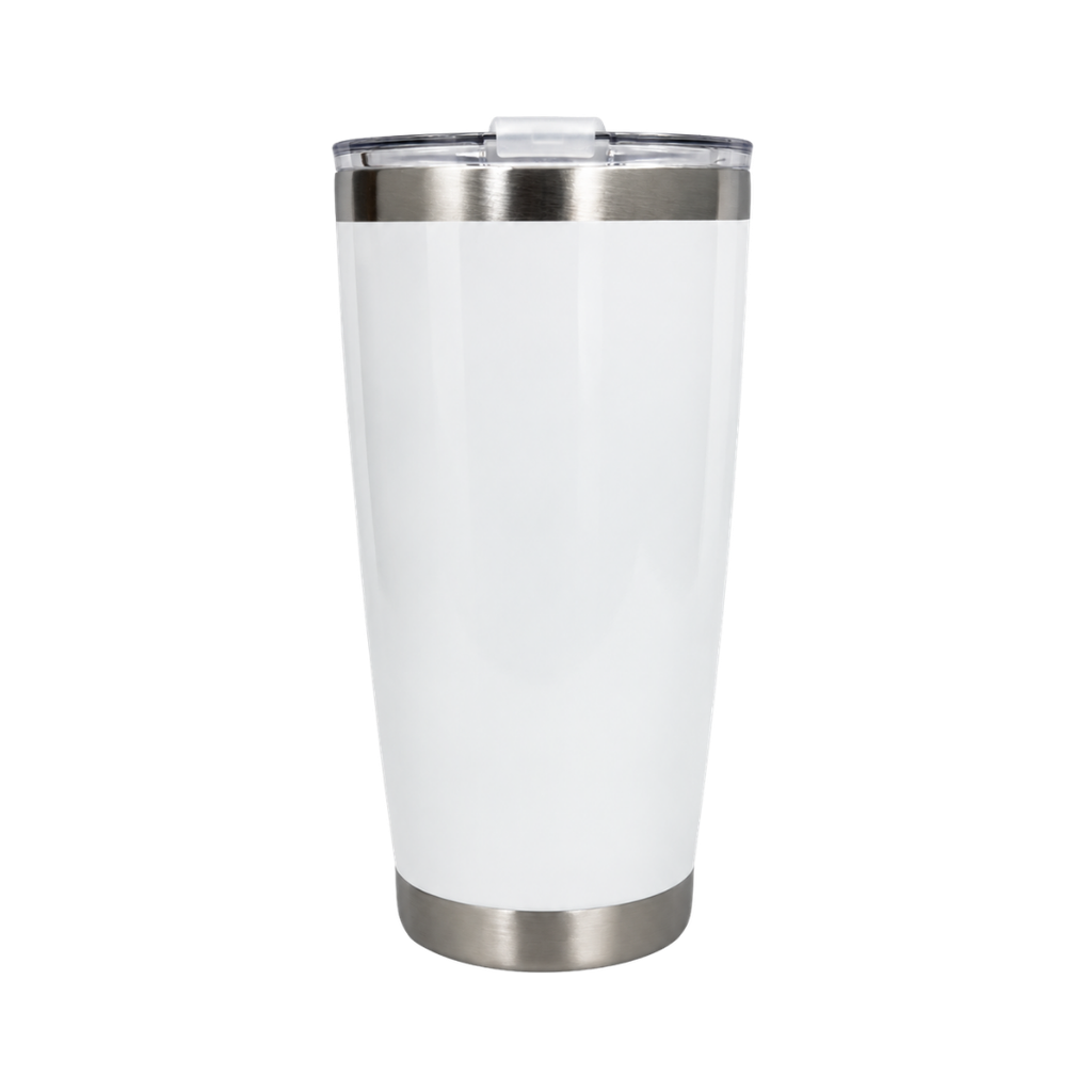 VASO, ACERO INOXIDABLE, BLANCO, 20 ONZAS, térmico doble pared con tapa plástica sello de silicón para sublimar