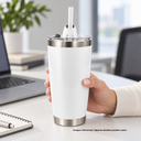 VASO, ACERO INOXIDABLE, BLANCO, 20 ONZAS, térmico doble pared con tapa plástica sello de silicón para sublimar