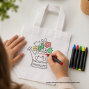 Bolsa, Tela ecólogica, Blanco, 28*23*10, de fuelle y 5 crayones de cera