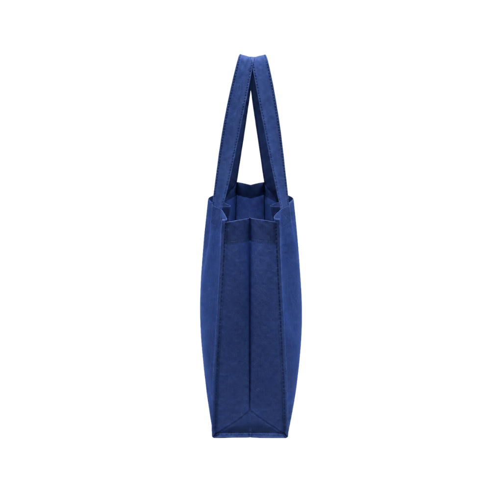 bolsa, tela ecológica, azul marino, 40*35*12 centimetros, con fuelle cosida
