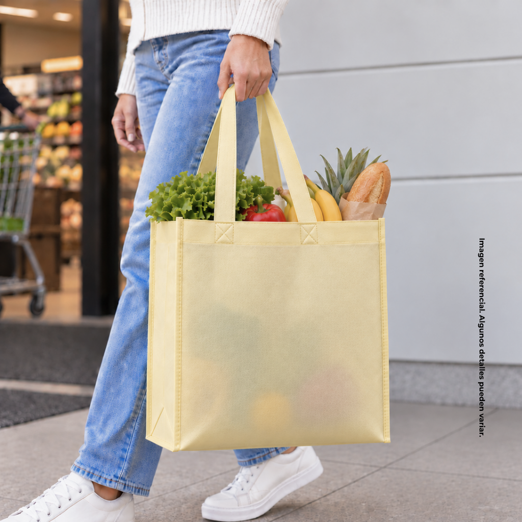 bolsa, tela ecológica, beige, 40*35*12 centimetros, con fuelle cosida
