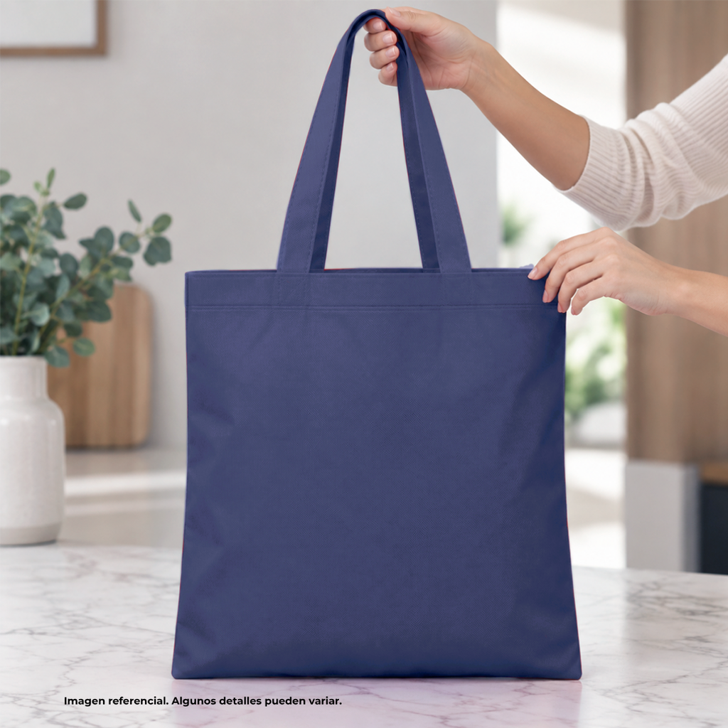 bolsa, tela ecológica, azul oscuro, 80gsm 40*35 centimetros, plana sin fuelle cosida