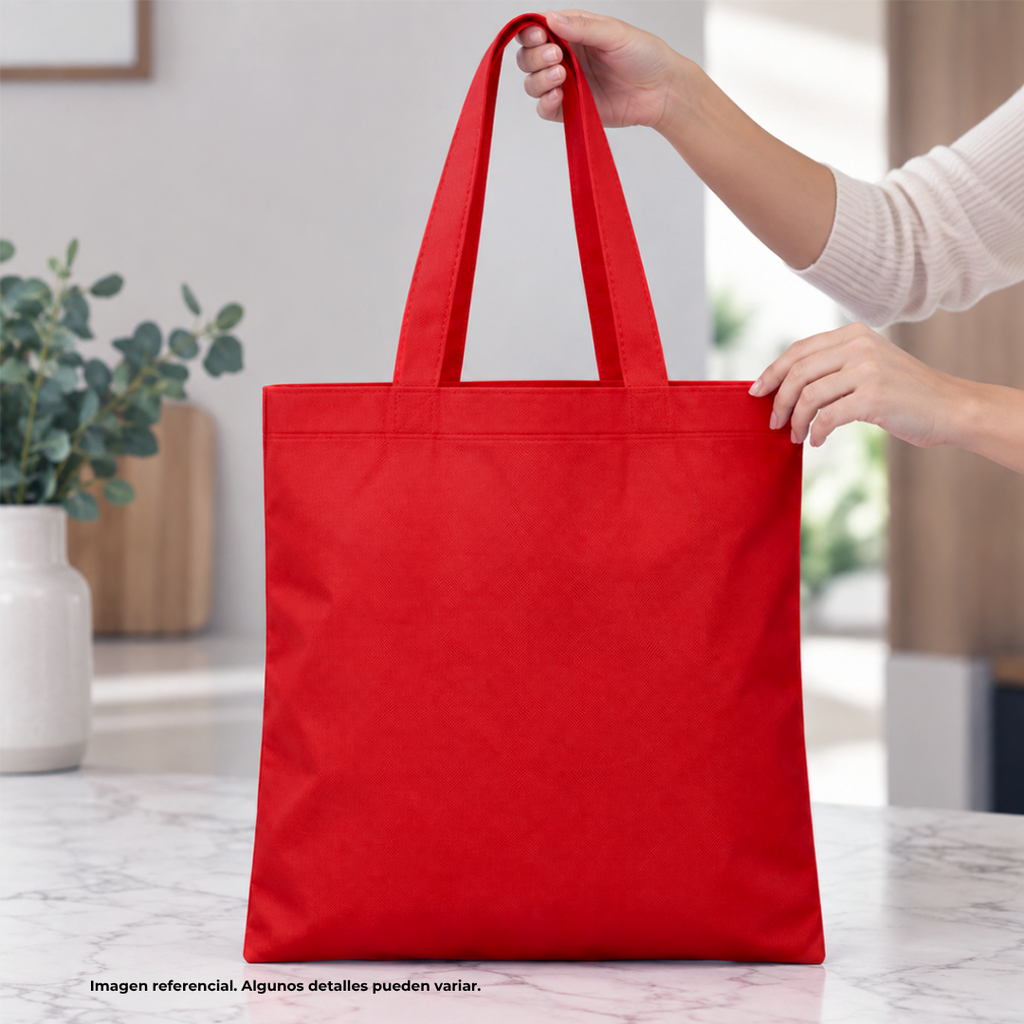 bolsa, tela ecológica, rojo, 80 gms 40*35 centimetros, plana sin fuelle cosida
