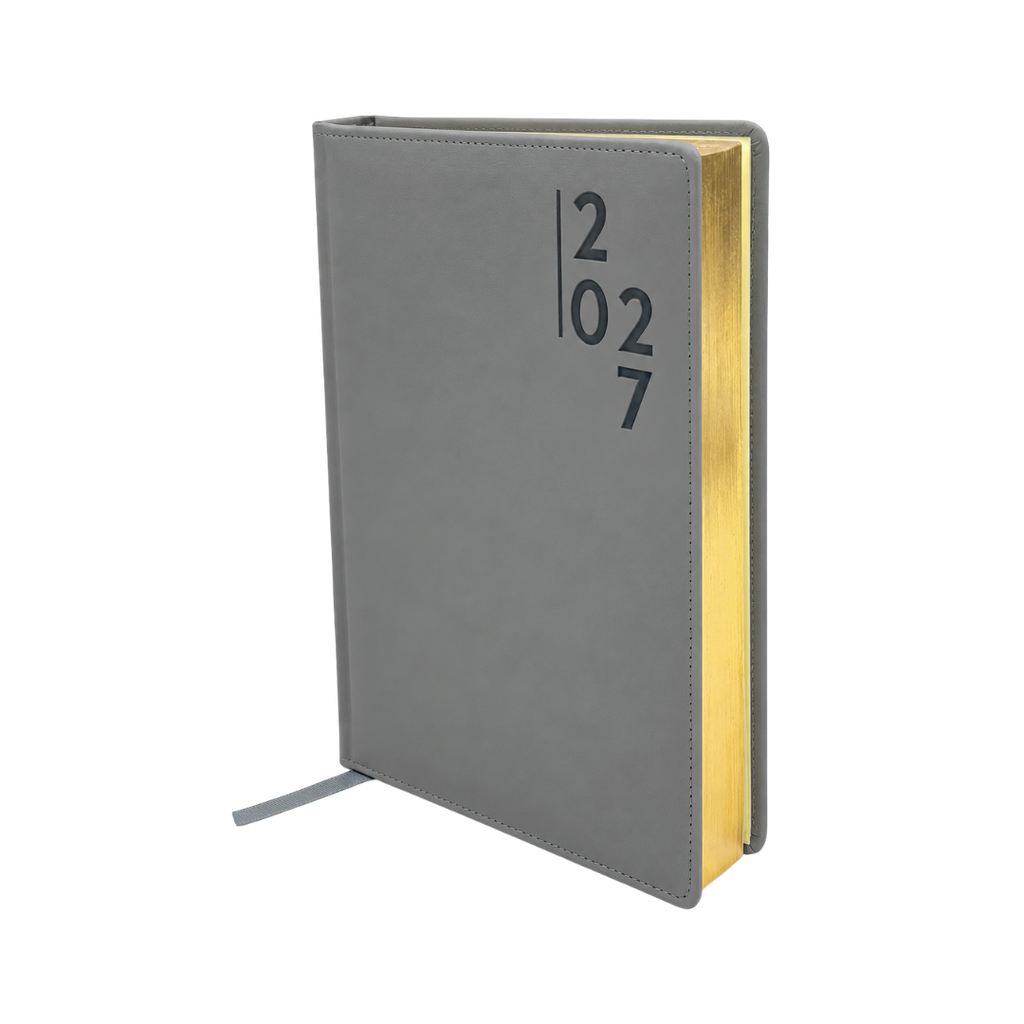 AGENDAS, PU, GRIS, 16,8*23,5 cm, Ejecutiva Byside 2027 con orilla dorada