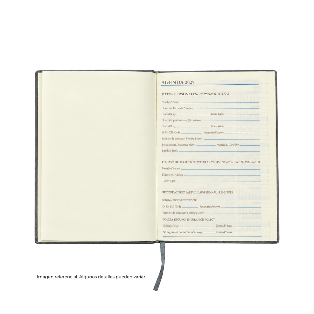 AGENDAS, PU, GRIS, 16,8*23,5 cm, Ejecutiva Byside 2027 con orilla dorada