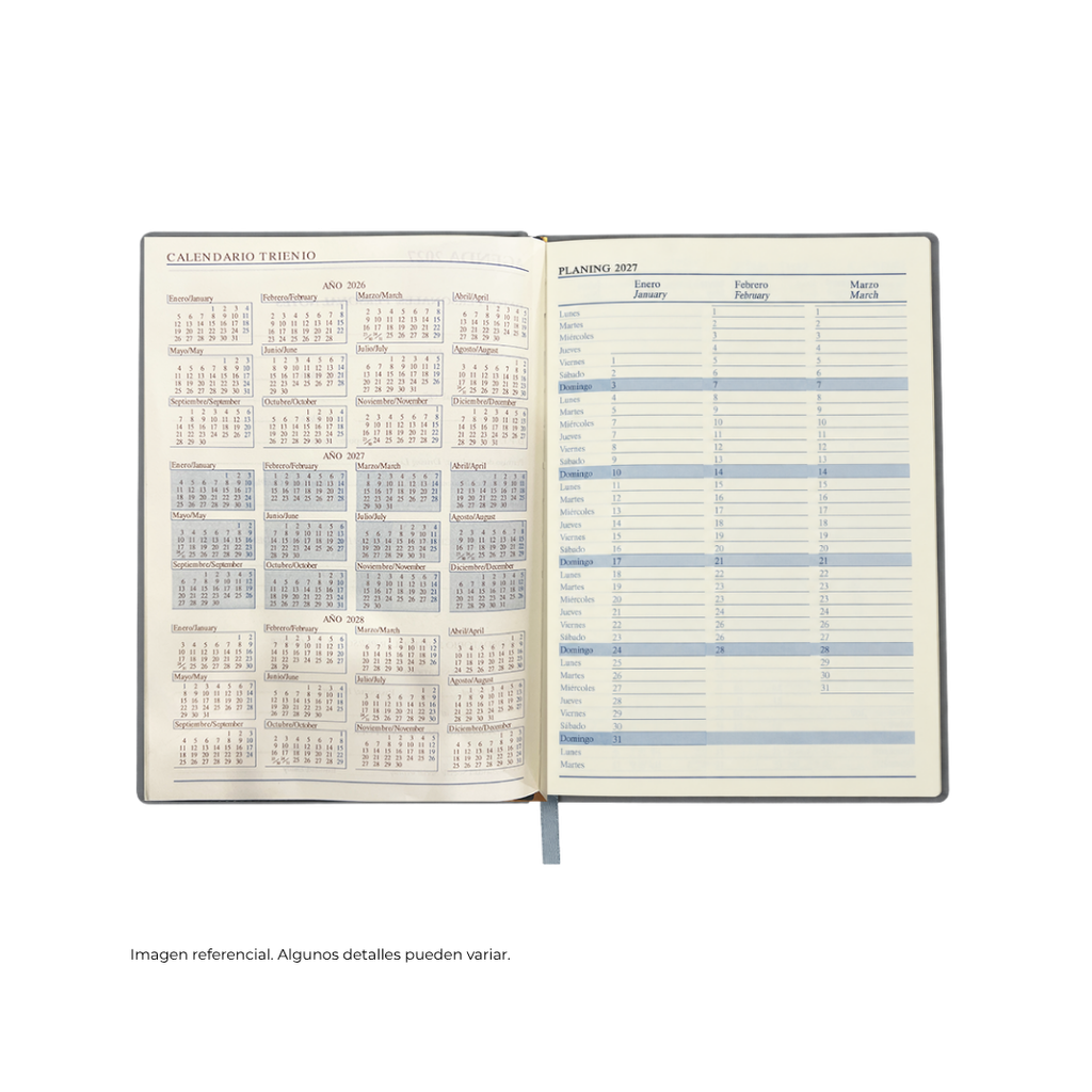 AGENDAS, PU, GRIS, 16,8*23,5 cm, Ejecutiva Byside 2027 con orilla dorada