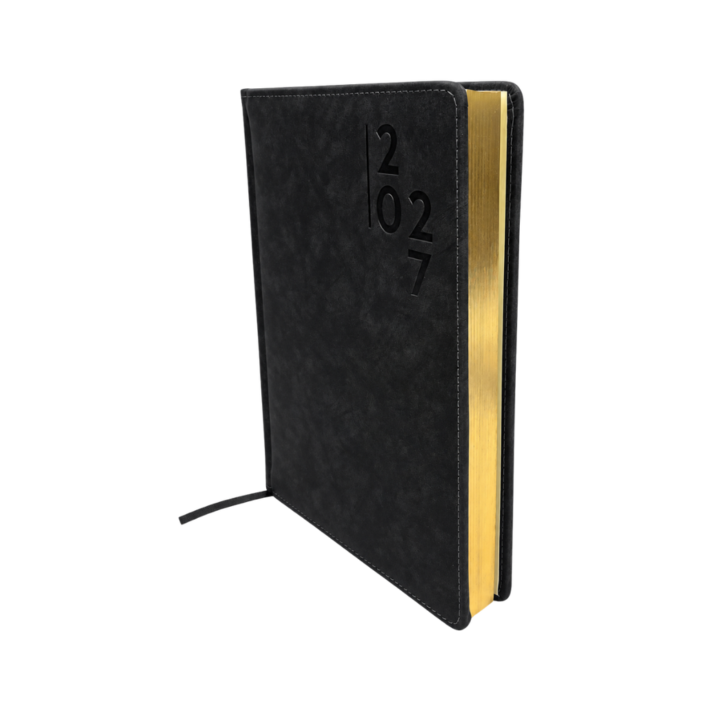 AGENDAS, PU, NEGRO, 16,8*23,5 cm, Ejecutiva Byside 2027  con orilla dorada