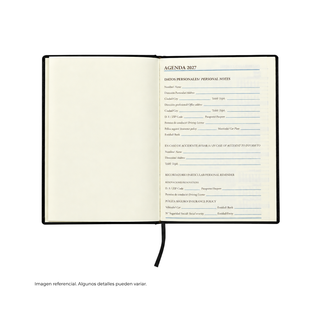 AGENDAS, PU, NEGRO, 16,8*23,5 cm, Ejecutiva Byside 2027  con orilla dorada